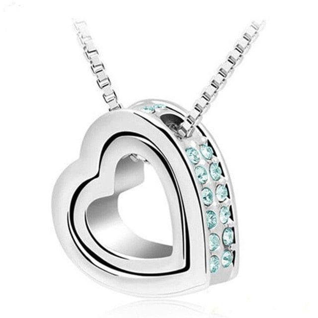 Spruced Roost Necklaces Silver.OceanBlue Double Heart Crystal Rhinestone Love Necklace - 6 Colors