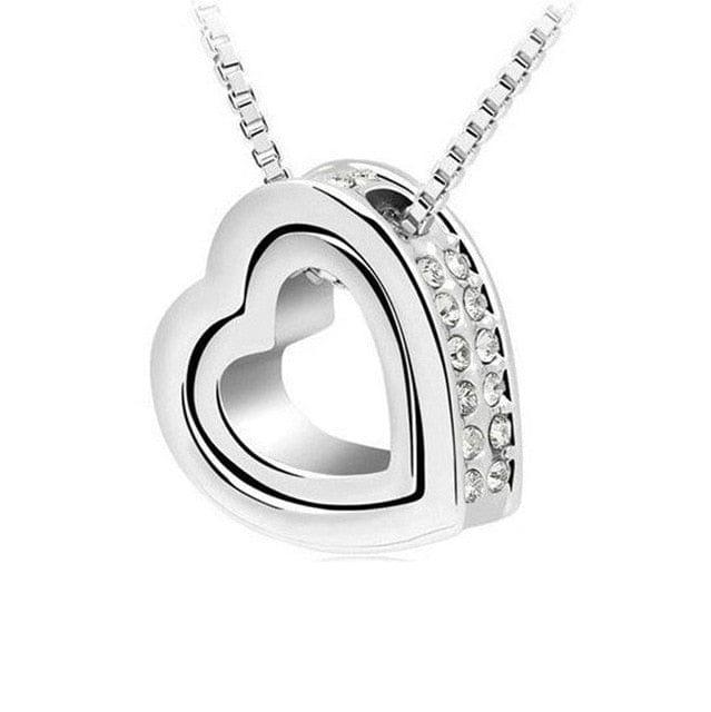 Spruced Roost Necklaces Silver.White Double Heart Crystal Rhinestone Love Necklace - 6 Colors