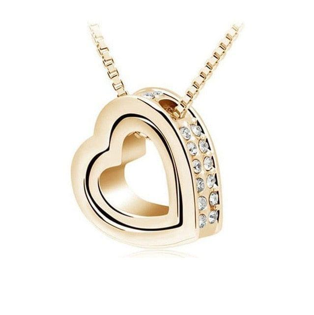 Spruced Roost Necklaces Gold.White Double Heart Crystal Rhinestone Love Necklace - 6 Colors