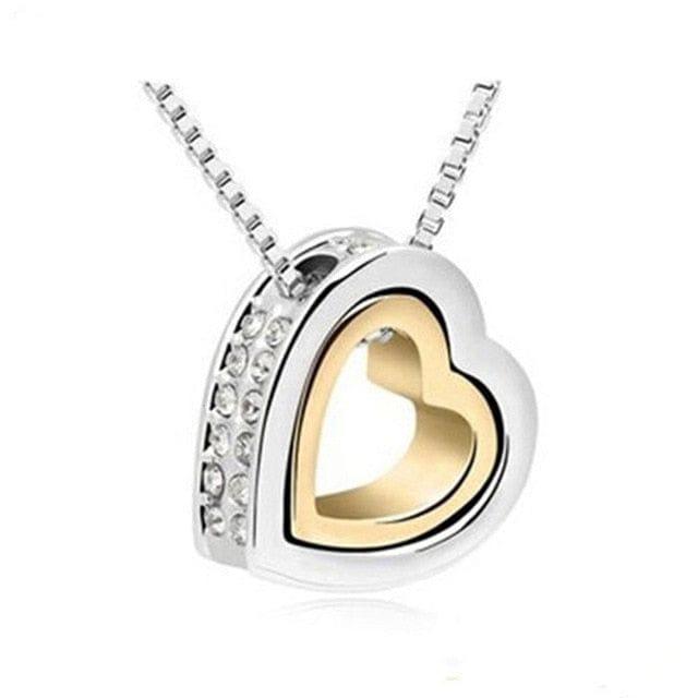 Spruced Roost Necklaces Silver.White.Gold Double Heart Crystal Rhinestone Love Necklace - 6 Colors