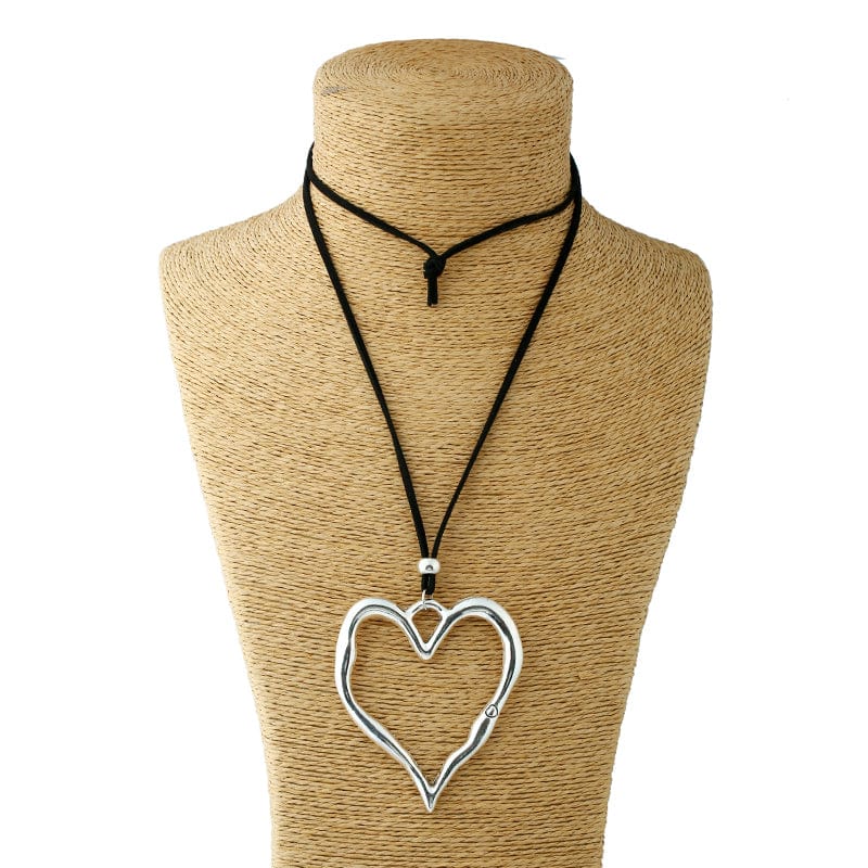 Spruced Roost Necklaces Silver Alloy Heart Pendant Suede Leather Necklace