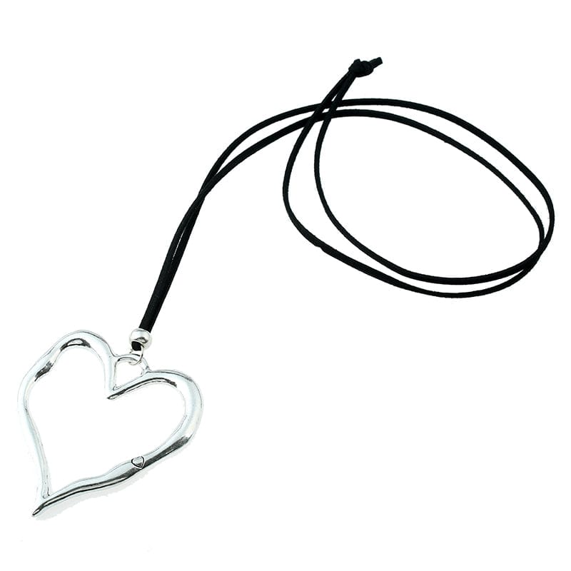 Spruced Roost Necklaces Silver Alloy Heart Pendant Suede Leather Necklace