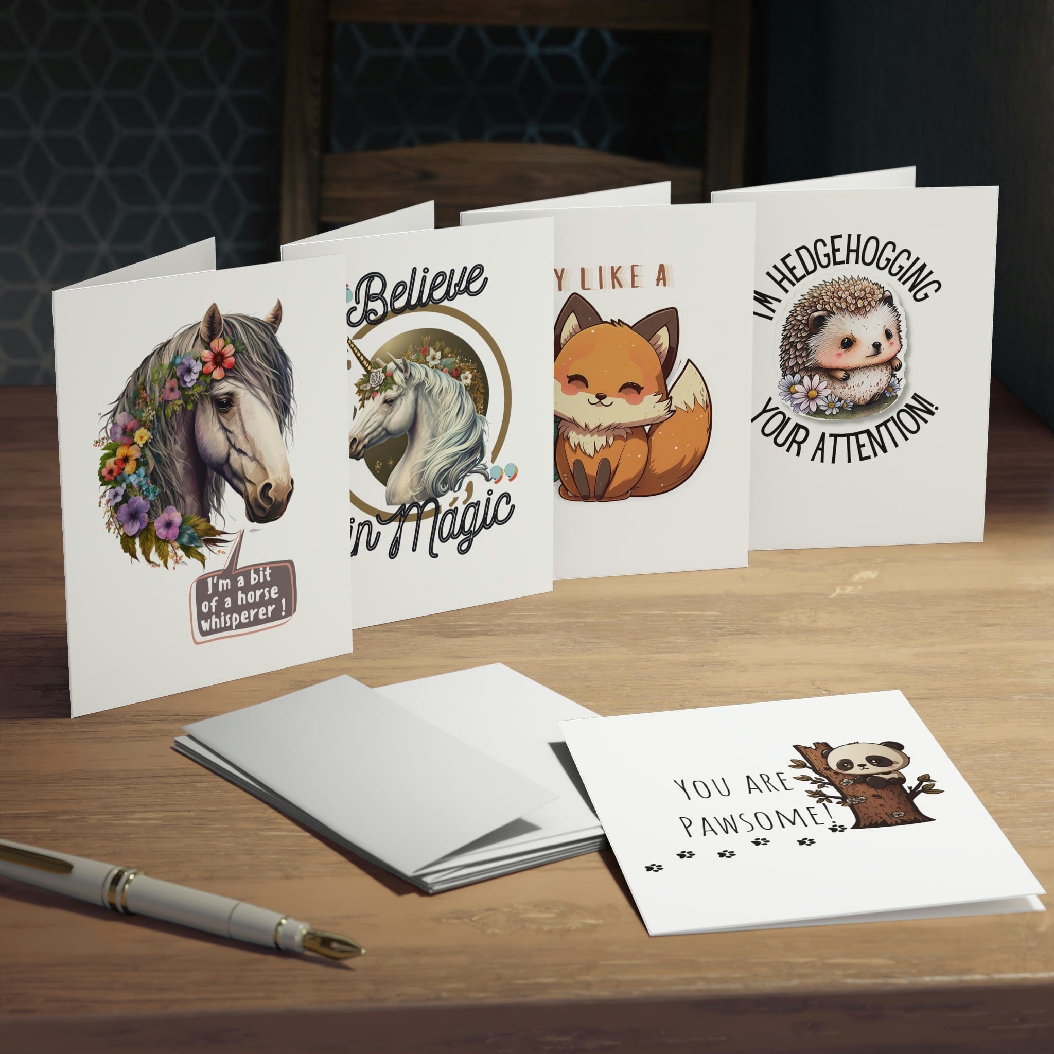 Printify Paper products 4.25" x 5.5" (Vertical) / Uncoated Animal Cute Multi-Design Greeting Cards (5-Pack) (Blank Inside)