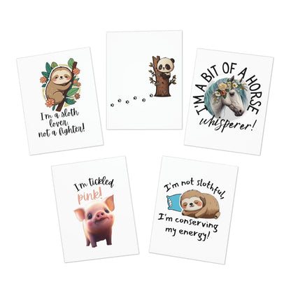 Printify Paper products 4.25" x 5.5" (Vertical) / Uncoated Animal Love Multi-Design Greeting Cards (5-Pack) (Blank Inside)