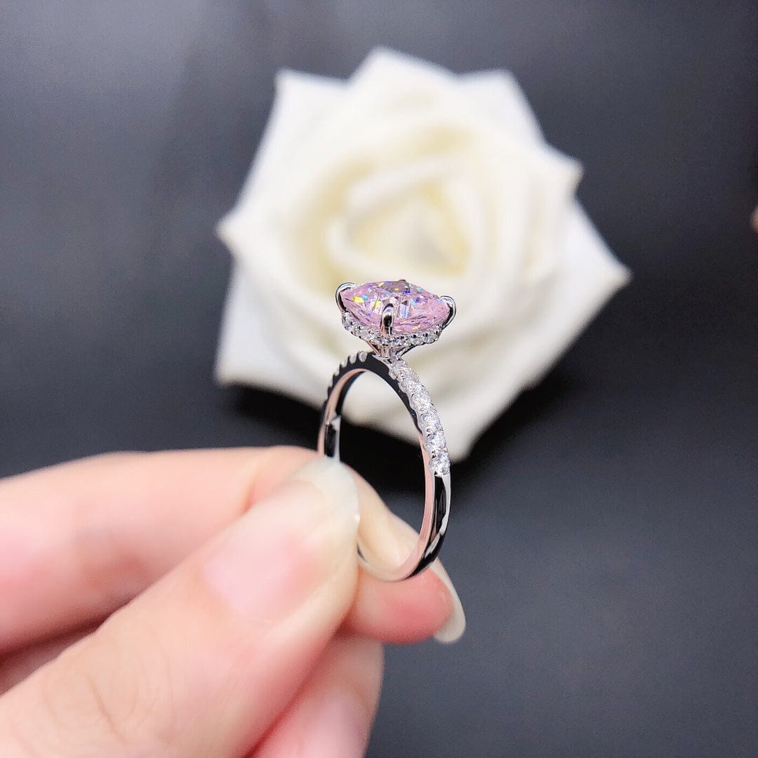 Spruced Roost Pink Candy  14K Vermeil Silver ring cushion cut pink moissanite D color VVS2