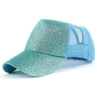 Spruced Roost blue Sequins / Adjustable Ponytail Baseball Caps - CC Brand - 29 Colors / 3 Styles