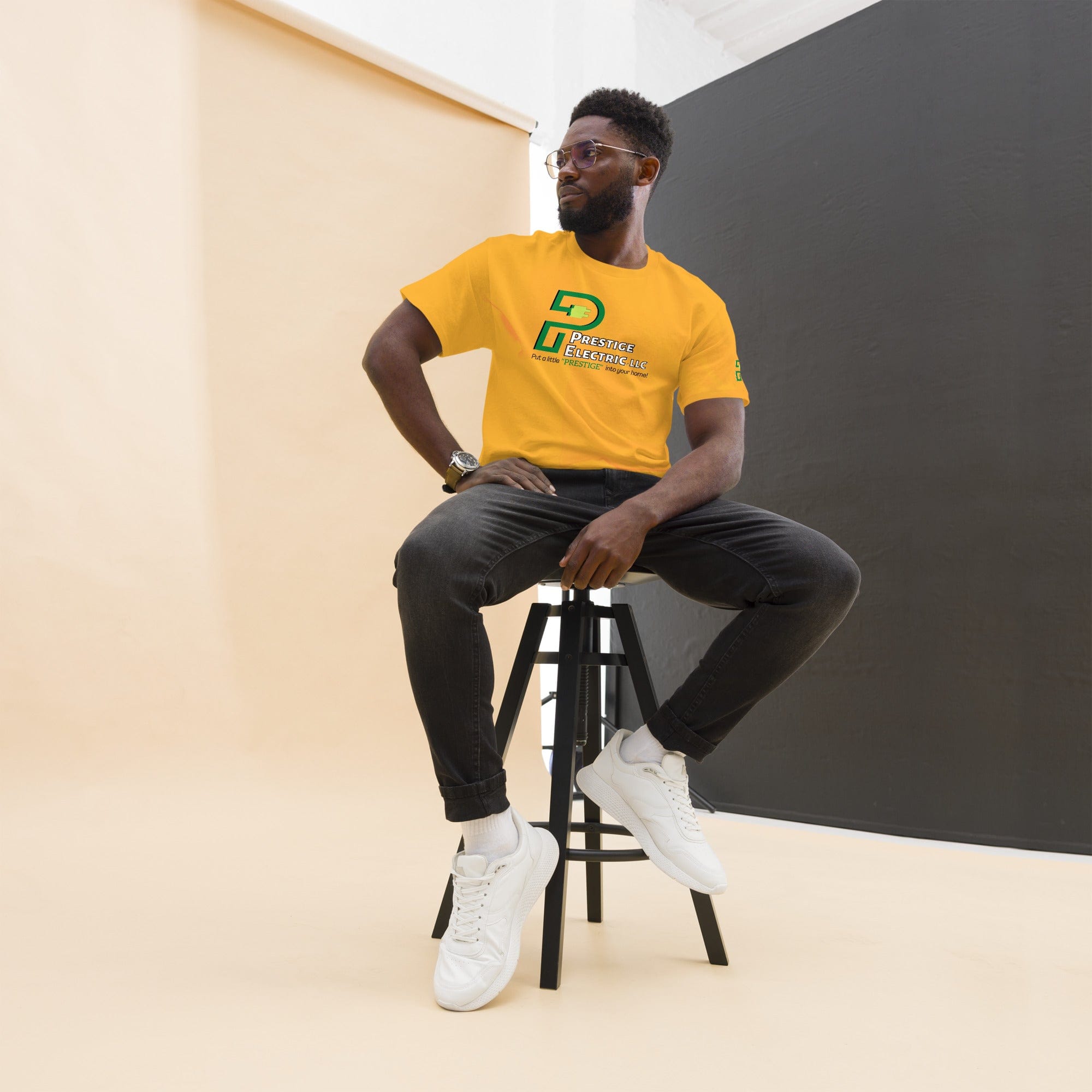 Spruced Roost Gold / S Prestige Electric - Black letters on light shirt