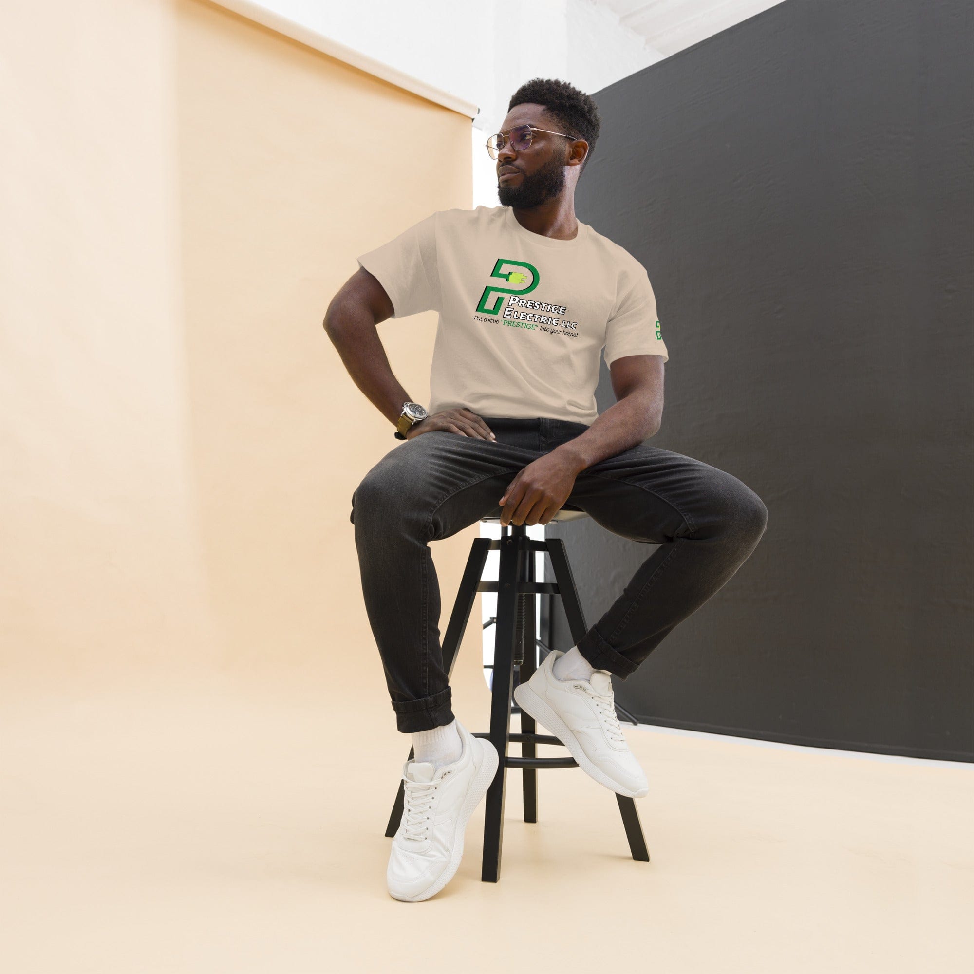 Spruced Roost Sand / S Prestige Electric - Black letters on light shirt