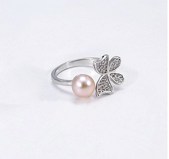 Spruced Roost Ring Resizable / purple Sterling Silver Pearl & Butterfly Wrap Ring - 2 Colors