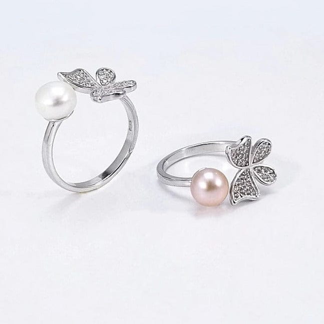 Spruced Roost Ring Sterling Silver Pearl & Butterfly Wrap Ring - 2 Colors