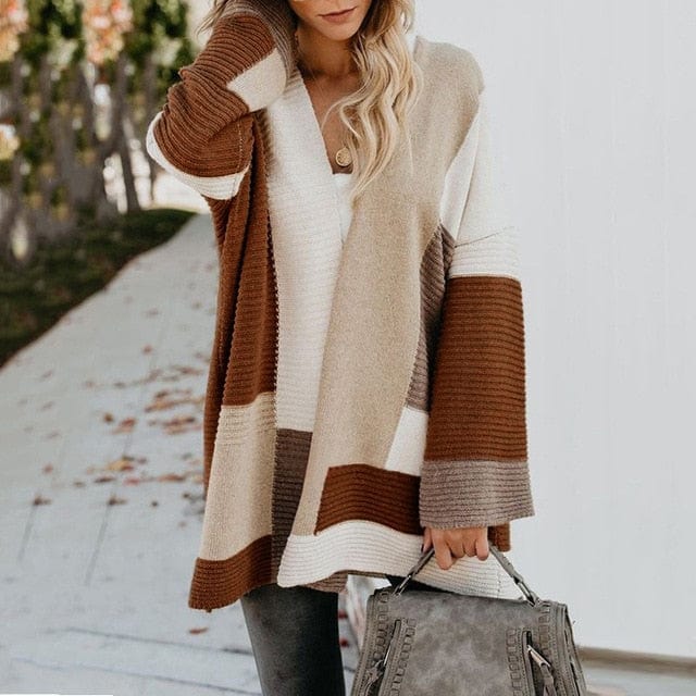 Spruced Roost Sweater Geometric Loose Cardigan Long Sweater - S-XL