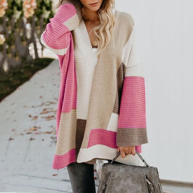 Spruced Roost Sweater rose / L Geometric Loose Cardigan Long Sweater - S-XL