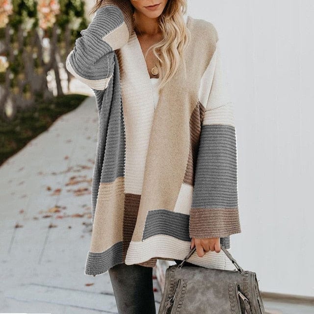 Spruced Roost Sweater Gray / L Geometric Loose Cardigan Long Sweater - S-XL