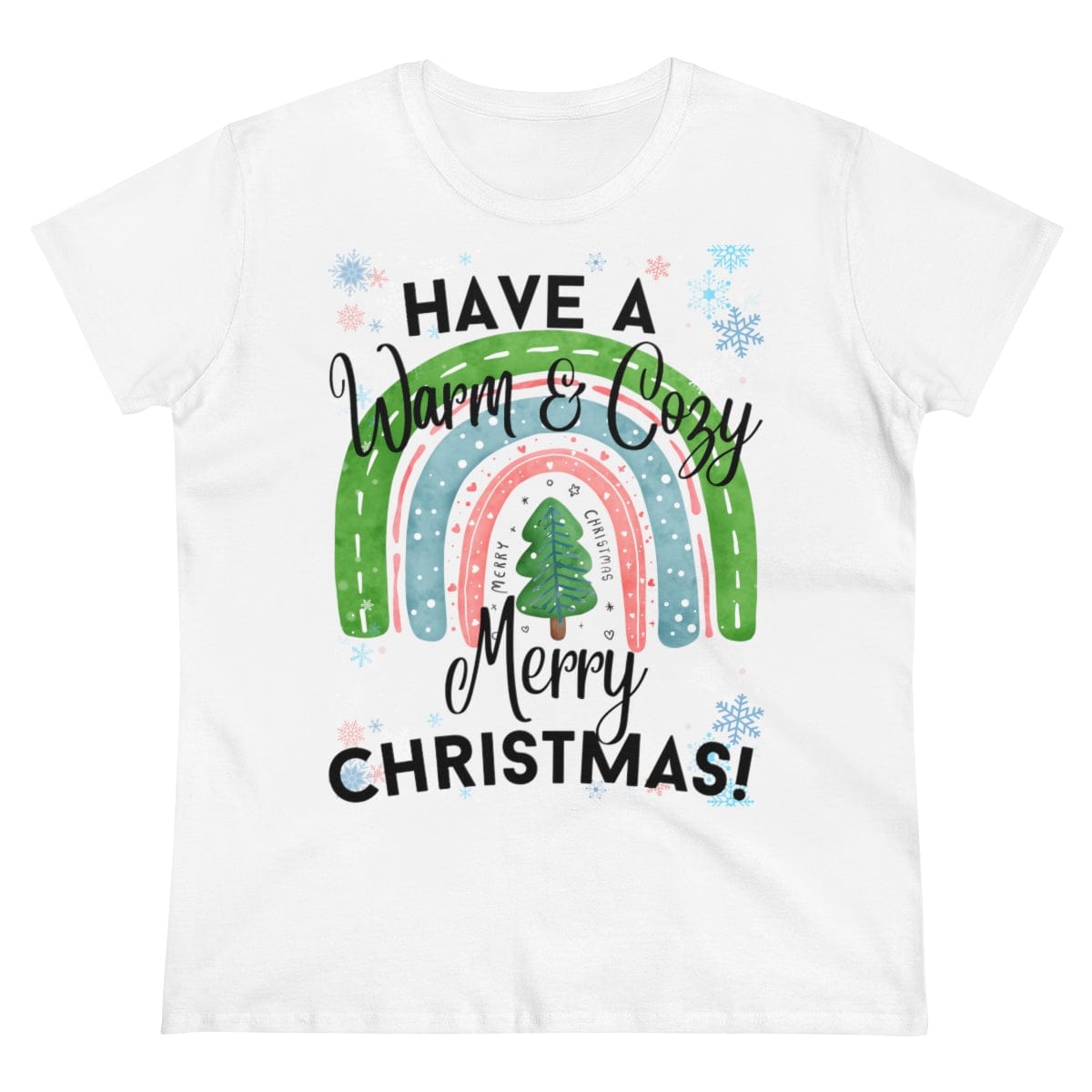 Printify T-Shirt Women's Midweight Cotton Tee *Have a Warm & Cozy Merry Christmas!*