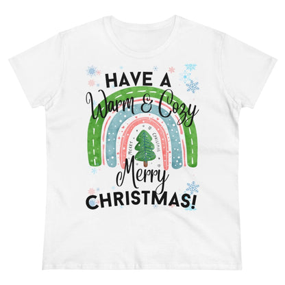 Printify T-Shirt Women's Midweight Cotton Tee *Have a Warm & Cozy Merry Christmas!*