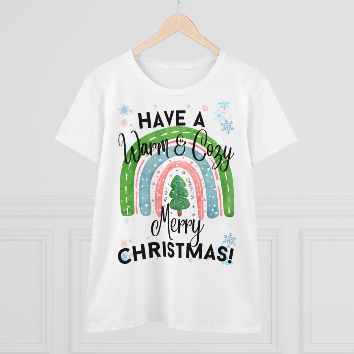 Printify T-Shirt Women's Midweight Cotton Tee *Have a Warm & Cozy Merry Christmas!*