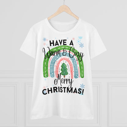 Printify T-Shirt Women's Midweight Cotton Tee *Have a Warm & Cozy Merry Christmas!*