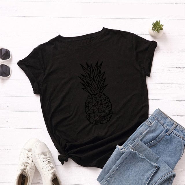 Spruced Roost T-Shirts A0476-heise / 4XL Pineapple Print O Neck T-Shirt - S-5XL - 11 Colors