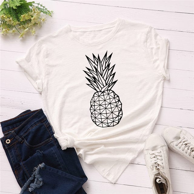 Spruced Roost T-Shirts 476-zhujiebai / 4XL Pineapple Print O Neck T-Shirt - S-5XL - 11 Colors