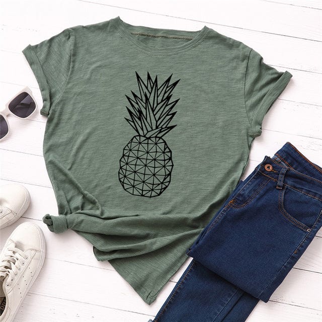 Spruced Roost T-Shirts A0476-junlv / 4XL Pineapple Print O Neck T-Shirt - S-5XL - 11 Colors