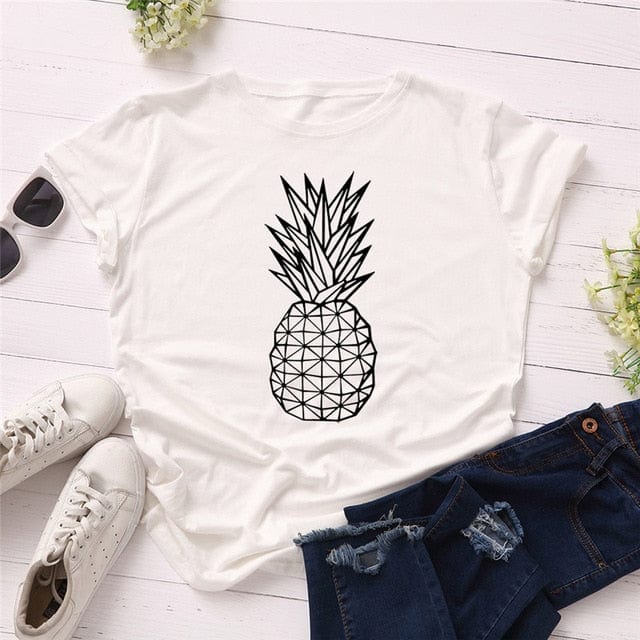 Spruced Roost T-Shirts A0476-baise / 4XL Pineapple Print O Neck T-Shirt - S-5XL - 11 Colors
