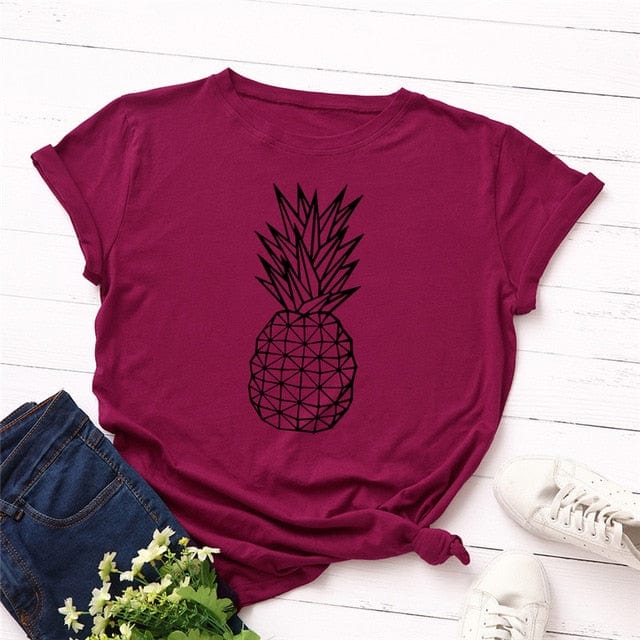Spruced Roost T-Shirts A0476-jiuhong / 4XL Pineapple Print O Neck T-Shirt - S-5XL - 11 Colors