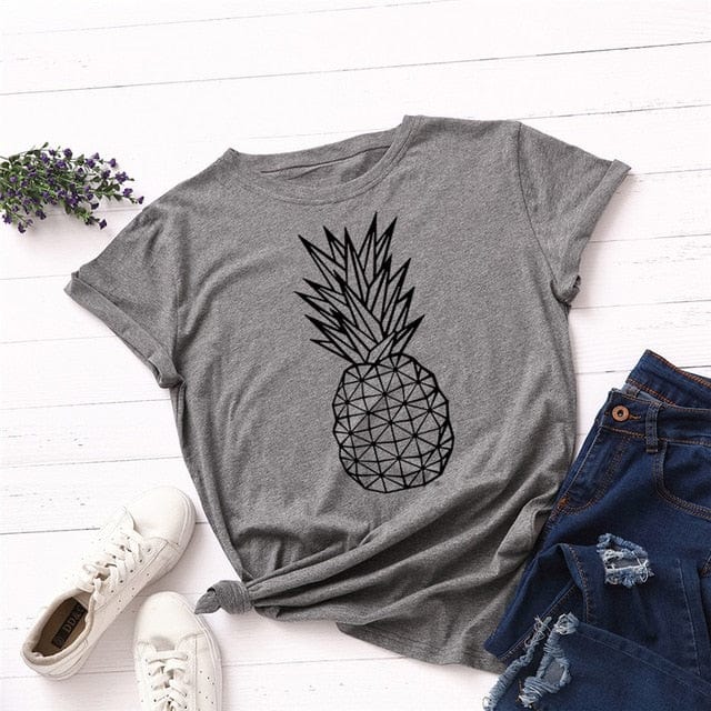 Spruced Roost T-Shirts A0476-shenhui / 4XL Pineapple Print O Neck T-Shirt - S-5XL - 11 Colors