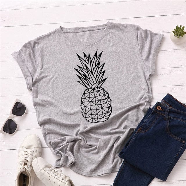 Spruced Roost T-Shirts A0476-qianhui / 4XL Pineapple Print O Neck T-Shirt - S-5XL - 11 Colors