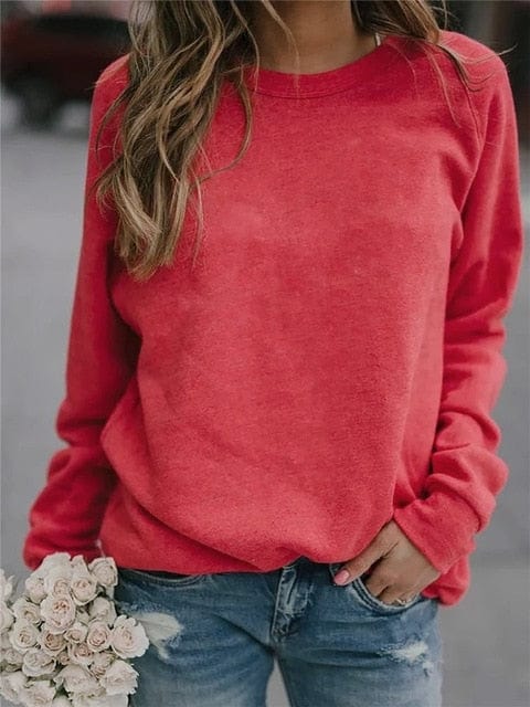 Spruced Roost Women's Clothing Red / M / China Basics Solid Long Sleeve T-Shirt - S-5XL - 5 Colors