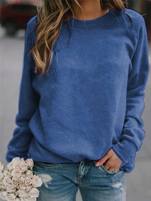 Spruced Roost Women's Clothing Blue / 5XL / China Basics Solid Long Sleeve T-Shirt - S-5XL - 5 Colors