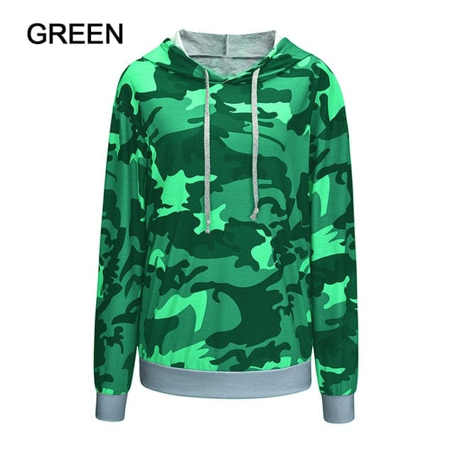 Spruced Roost Women's Clothing green / S / United States Camo Casual Loose Hoodie Sweatshirt - S-2XL - 3 Colors