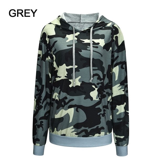 Spruced Roost Women's Clothing gray / XL / United States Camo Casual Loose Hoodie Sweatshirt - S-2XL - 3 Colors