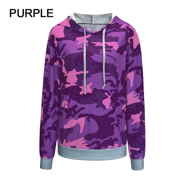 Spruced Roost Women's Clothing purple / XXL / United States Camo Casual Loose Hoodie Sweatshirt - S-2XL - 3 Colors