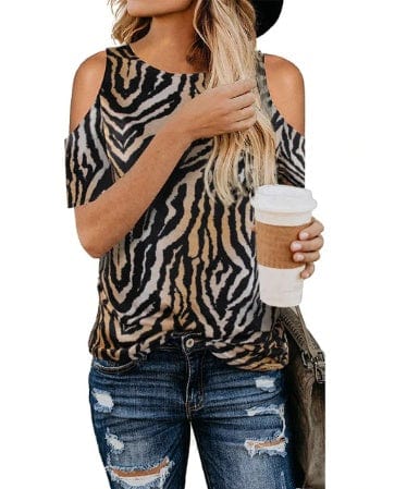 Spruced Roost Women's Clothing Zebra pattern / XXL / United States Camouflage Cold Shoulder T Shirt - S-2XL - 6 Colors