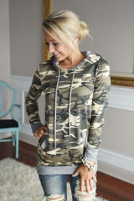 Spruced Roost Women's Clothing Camouflage / L Camouflage Long Sleeve Lightweight Sweatshirt Hoodie Size: M-XXL