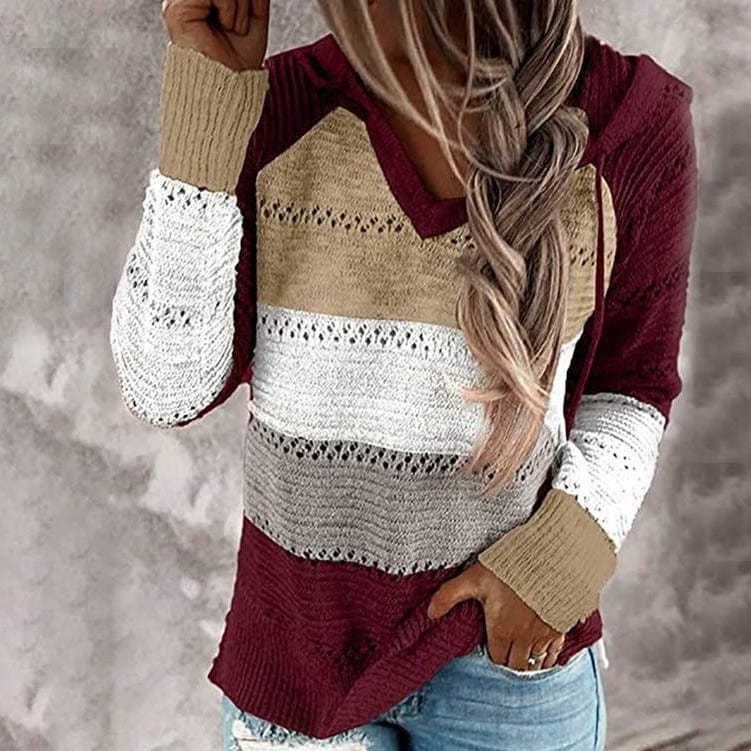 Fantasy Clothes Store Women's Clothing Cargo Striped Knitted Hoodie Sweater - S-XL - 3 Colors