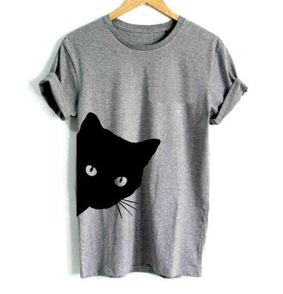 Oberlo Women's Clothing Gray / S Cat Looking T-Shirt Colors: Gray, Black, White - Sizes: XXS-3XL