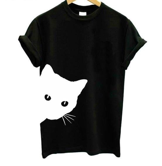 Oberlo Women's Clothing Black / S Cat Looking T-Shirt Colors: Gray, Black, White - Sizes: XXS-3XL