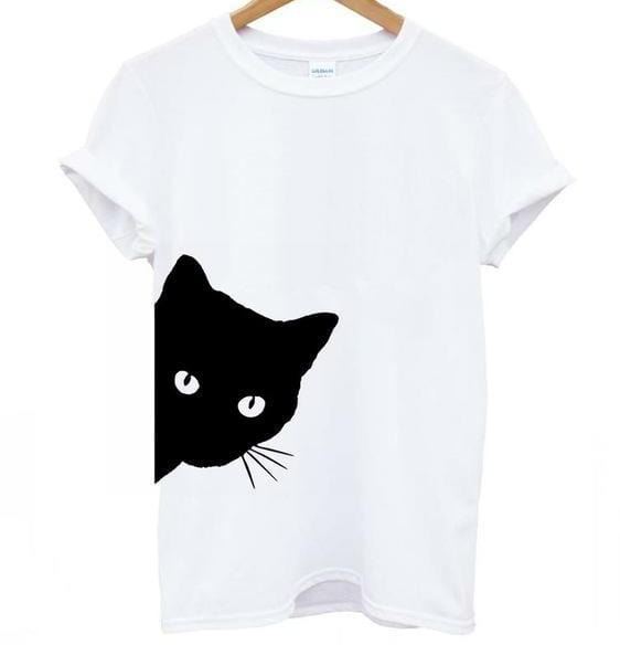 Oberlo Women's Clothing White / S Cat Looking T-Shirt Colors: Gray, Black, White - Sizes: XXS-3XL