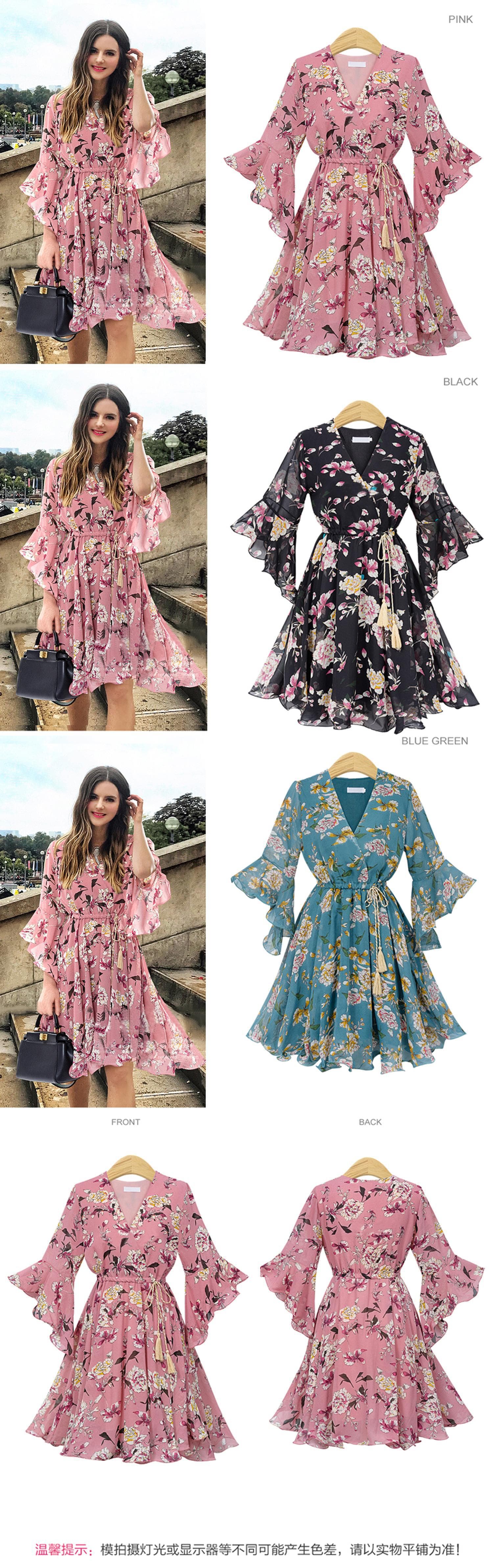 Spruced Roost Women's Clothing Chiffon Butterfly Sleeve Garden Dress - M-5XL - 3 Colors