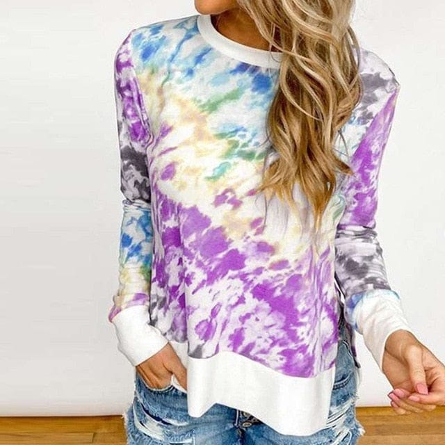 Romeo and Juliet Clothes Store Women's Clothing Purple / M Color Tie Dyed Long Sleeved Shirt - M-3XL - 4 Colors