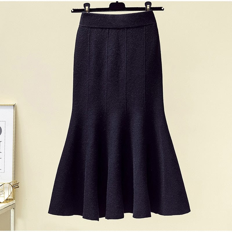 Women Big Size Store Women's Clothing Black / XL Elegant High Waist Solid Fitted Knitted Skirts - L-3XL