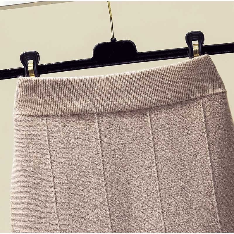Women Big Size Store Women's Clothing Elegant High Waist Solid Fitted Knitted Skirts - L-3XL