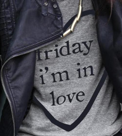 Spruced Roost Women's Clothing Grey-black txt / S Friday I'm in Love T-Shirt -S-3XL- 3 Colors