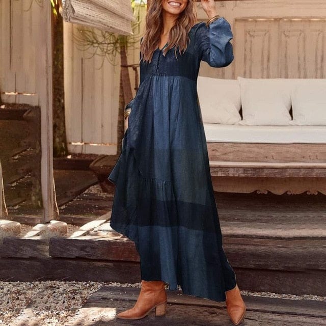 Spruced Roost Women's Clothing A Style Blue / M Galway Maxi Dress Plaid Dress - M-5XL -  9 Colors