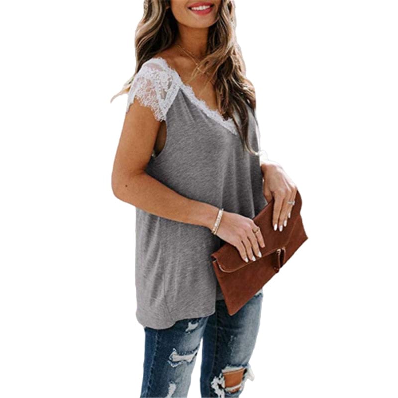 Spruced Roost Women's Clothing Lacey Layering Top V-Neck T-shirt - S-5XL - 3 Colors