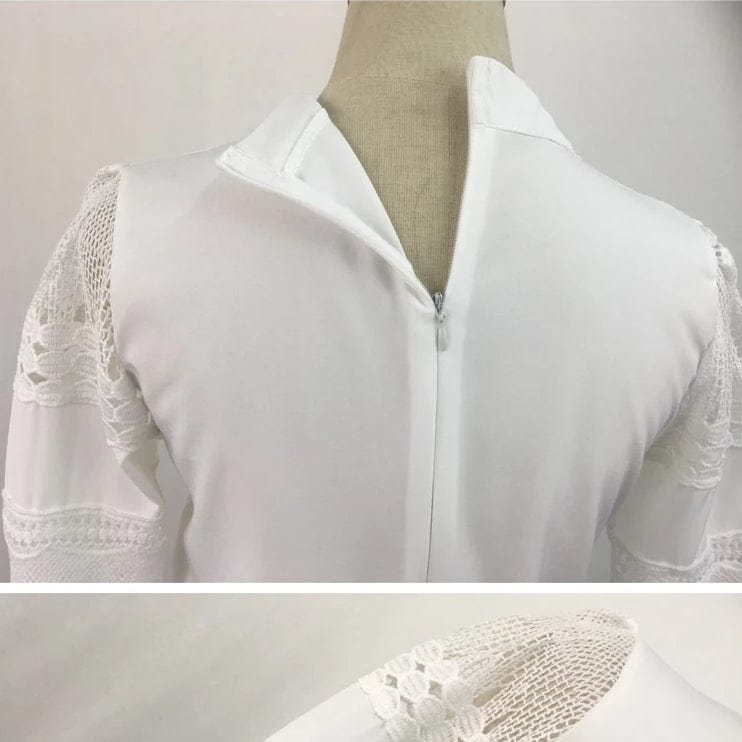 Spruced Roost Women's Clothing Lady Elegant Neck Lace Sleeved Top - S-5XL - White