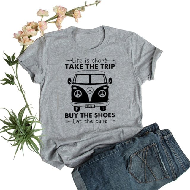 Spruced Roost Women's Clothing GRAY / XXXL Life Is Short Take The Trip - T-Shirt - S-3XL