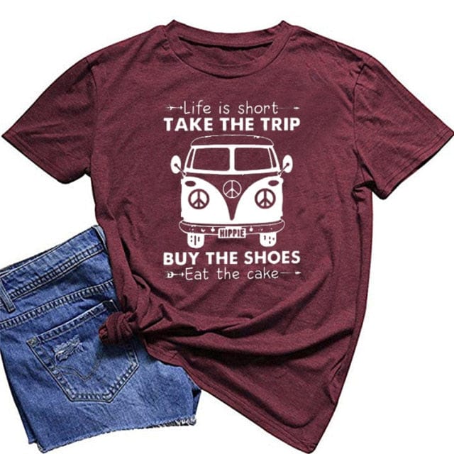 Spruced Roost Women's Clothing Wine red / S Life Is Short Take The Trip - T-Shirt - S-3XL
