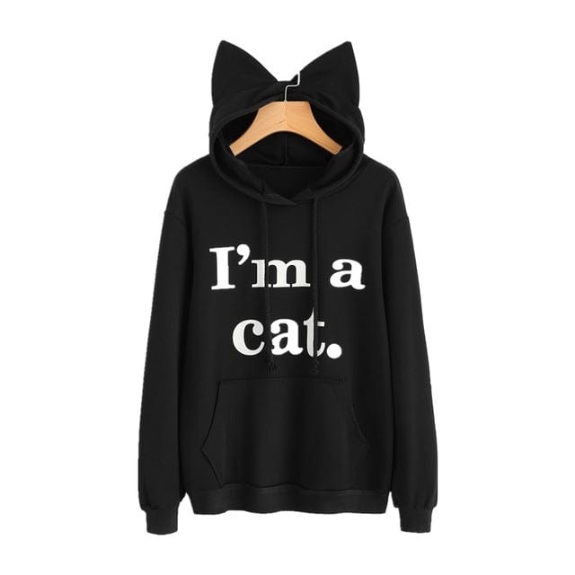 Spruced Roost Women's Clothing BK / L Long Sleeve "I'm a Cat" Hoodie Sweatshirt Sizes - S-3XL - 7 Colors